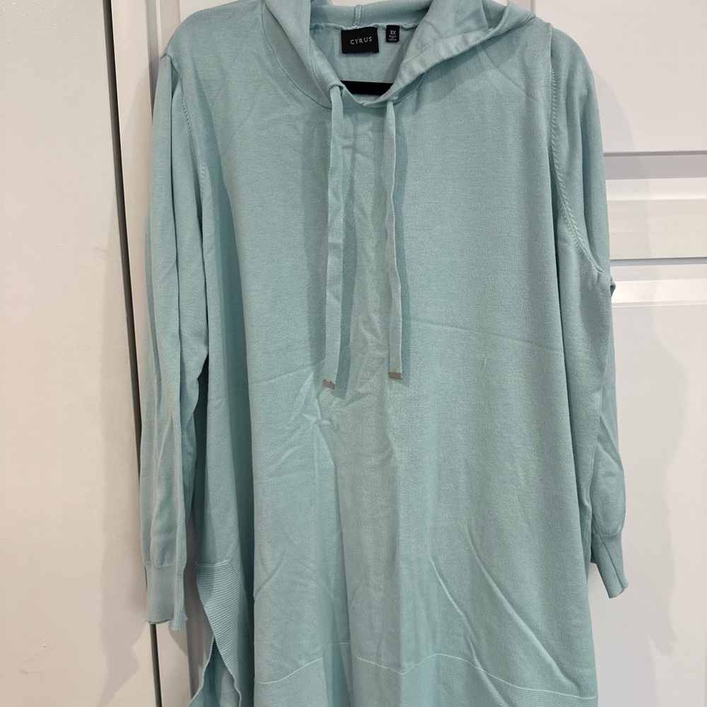 Cyrus Long Hoodie Sweater Side Slit - 3x Baby Blue